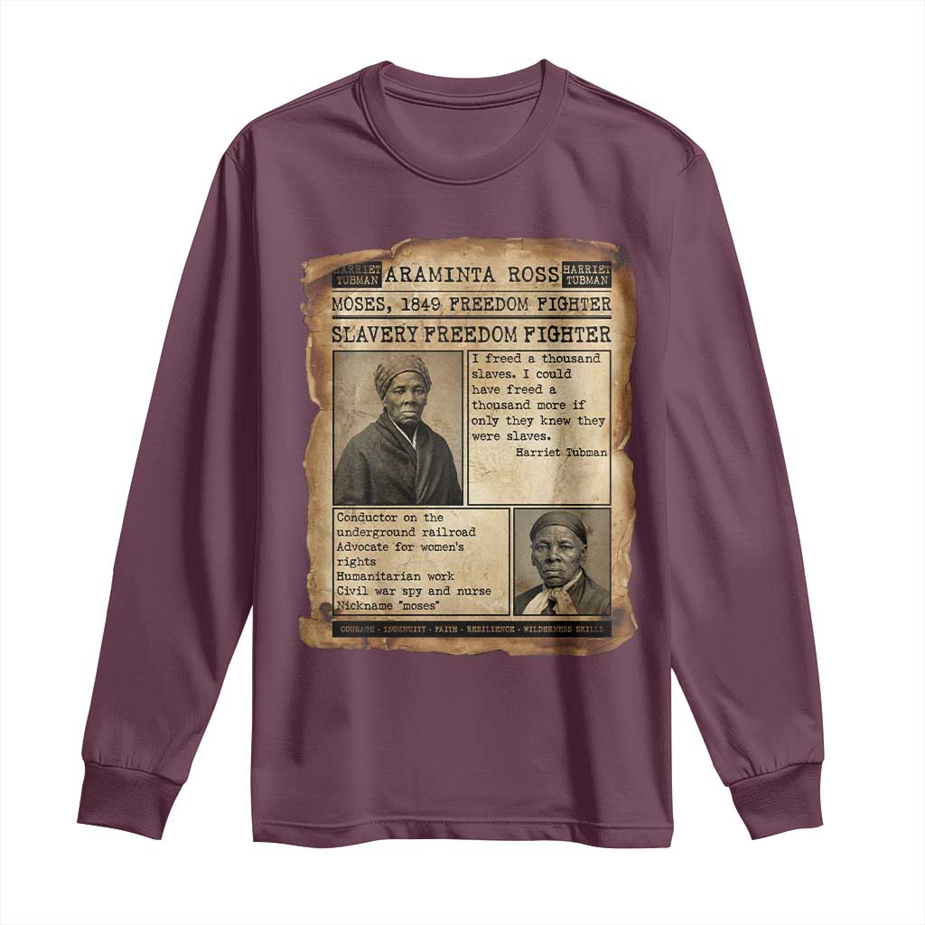 Harriet Tubman Newspaper Long Sleeve Shirt Slavery Freedom Fighter Historical TS12 Maroon Print Your Wear