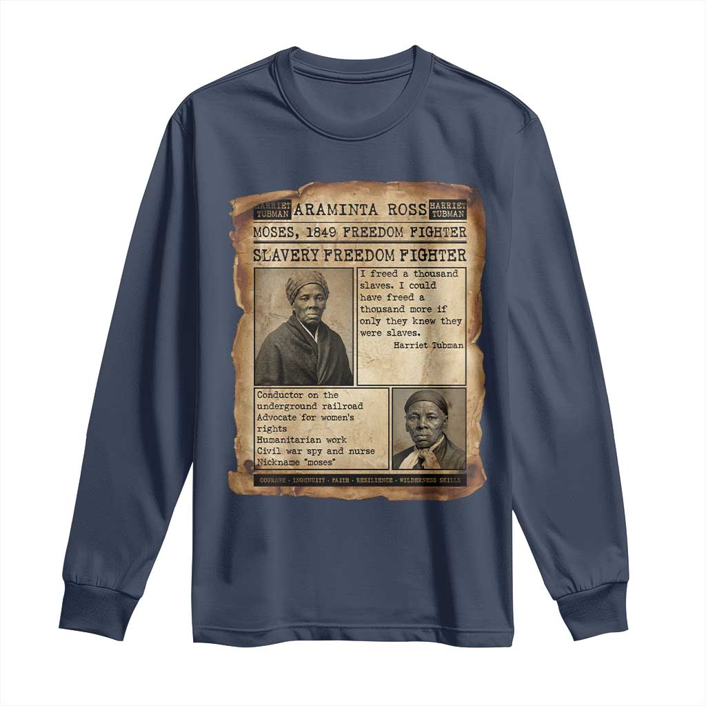 Harriet Tubman Newspaper Long Sleeve Shirt Slavery Freedom Fighter Historical TS12 Navy Print Your Wear