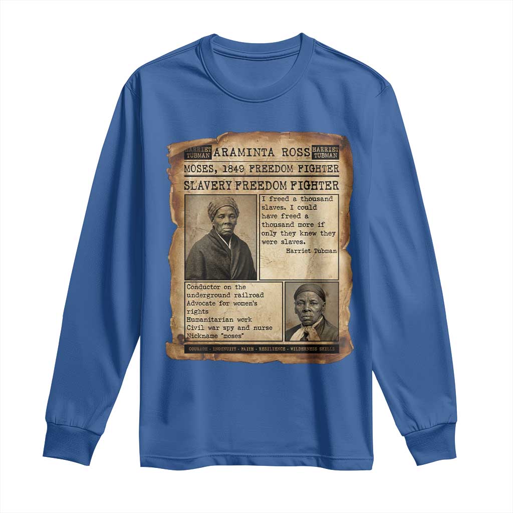Harriet Tubman Newspaper Long Sleeve Shirt Slavery Freedom Fighter Historical TS12 Royal Blue Print Your Wear