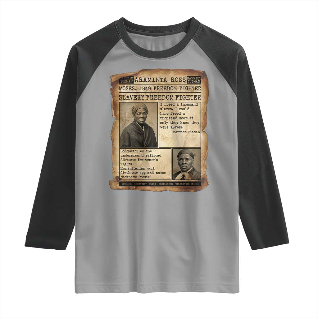 Harriet Tubman Newspaper Raglan Shirt Slavery Freedom Fighter Historical TS12 Sport Gray Black Print Your Wear