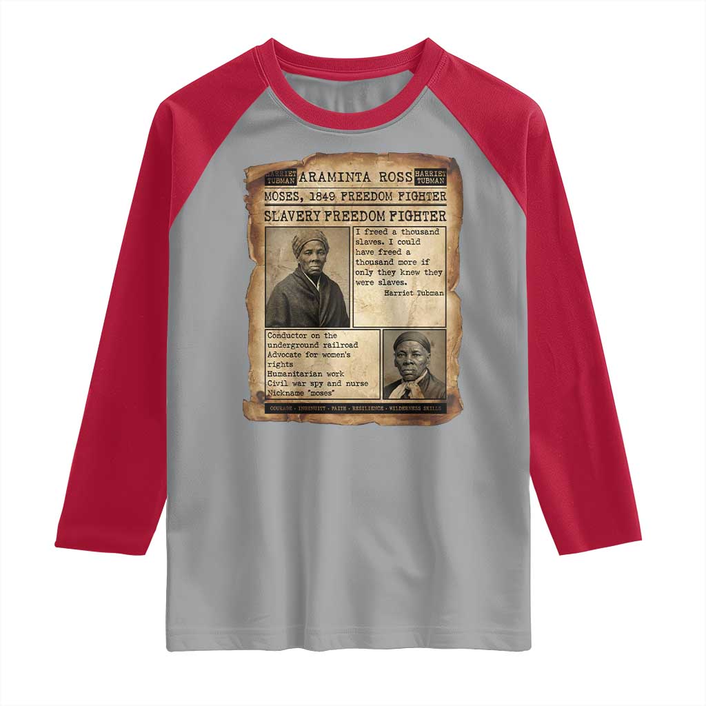 Harriet Tubman Newspaper Raglan Shirt Slavery Freedom Fighter Historical TS12 Sport Gray Red Print Your Wear