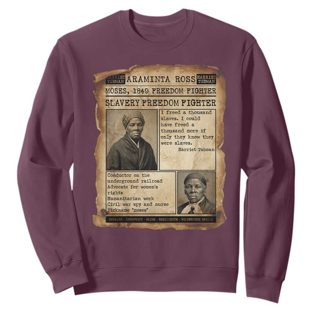 Harriet Tubman Newspaper Sweatshirt Slavery Freedom Fighter Historical TS12 Maroon Print Your Wear
