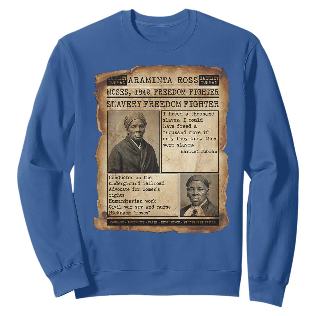 Harriet Tubman Newspaper Sweatshirt Slavery Freedom Fighter Historical TS12 Royal Blue Print Your Wear