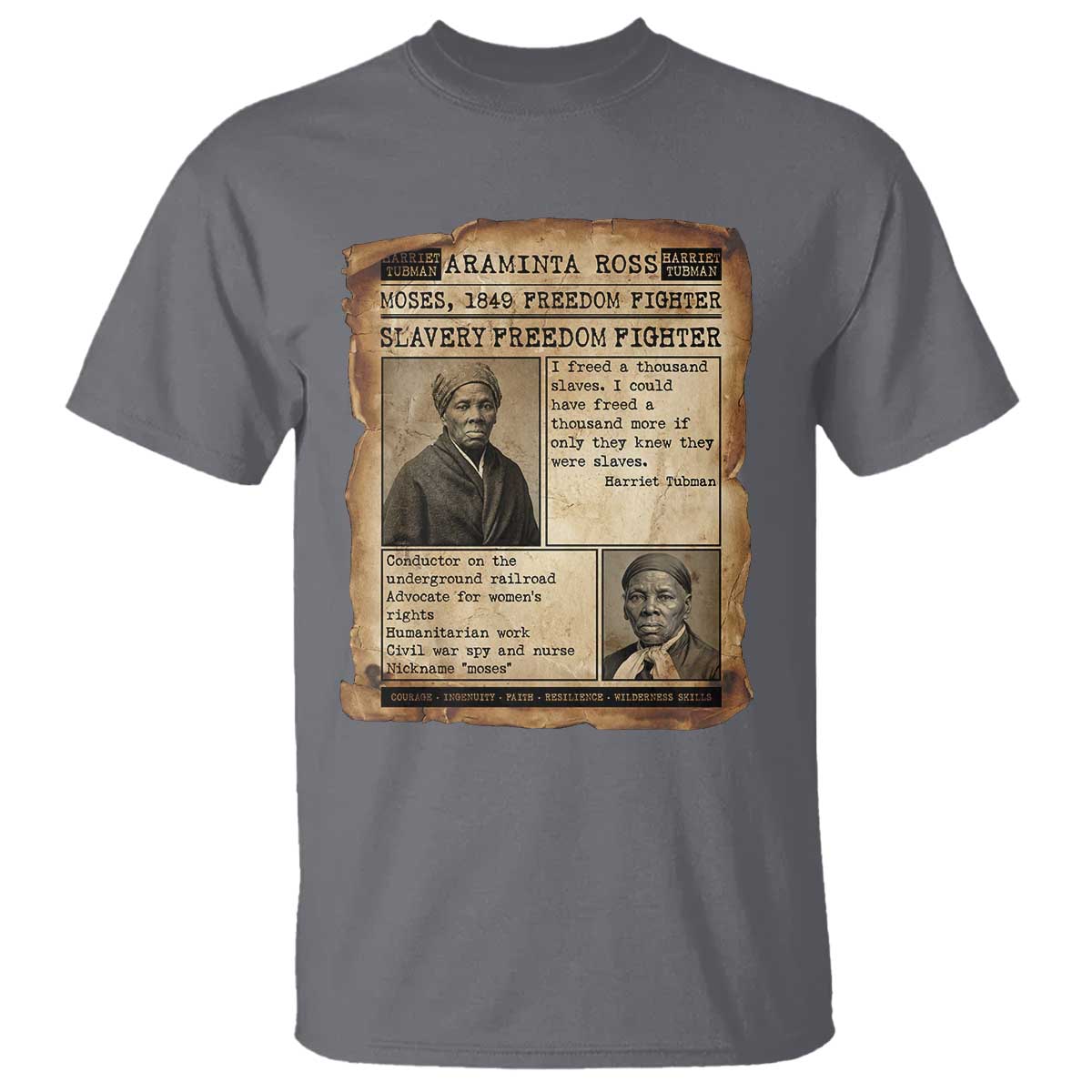 Harriet Tubman Newspaper T Shirt Slavery Freedom Fighter Historical TS12 Charcoal Print Your Wear