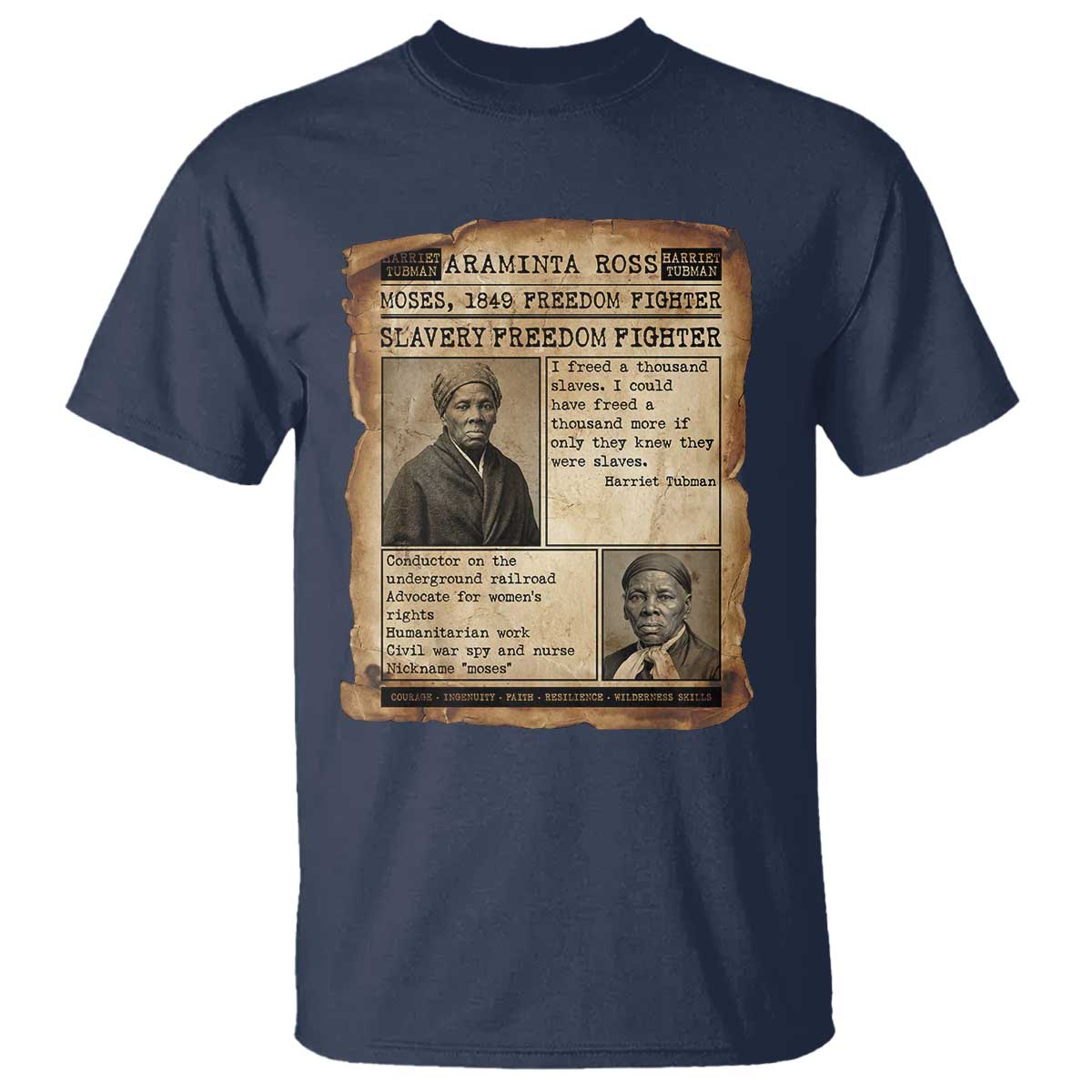 Harriet Tubman Newspaper T Shirt Slavery Freedom Fighter Historical TS12 Navy Print Your Wear