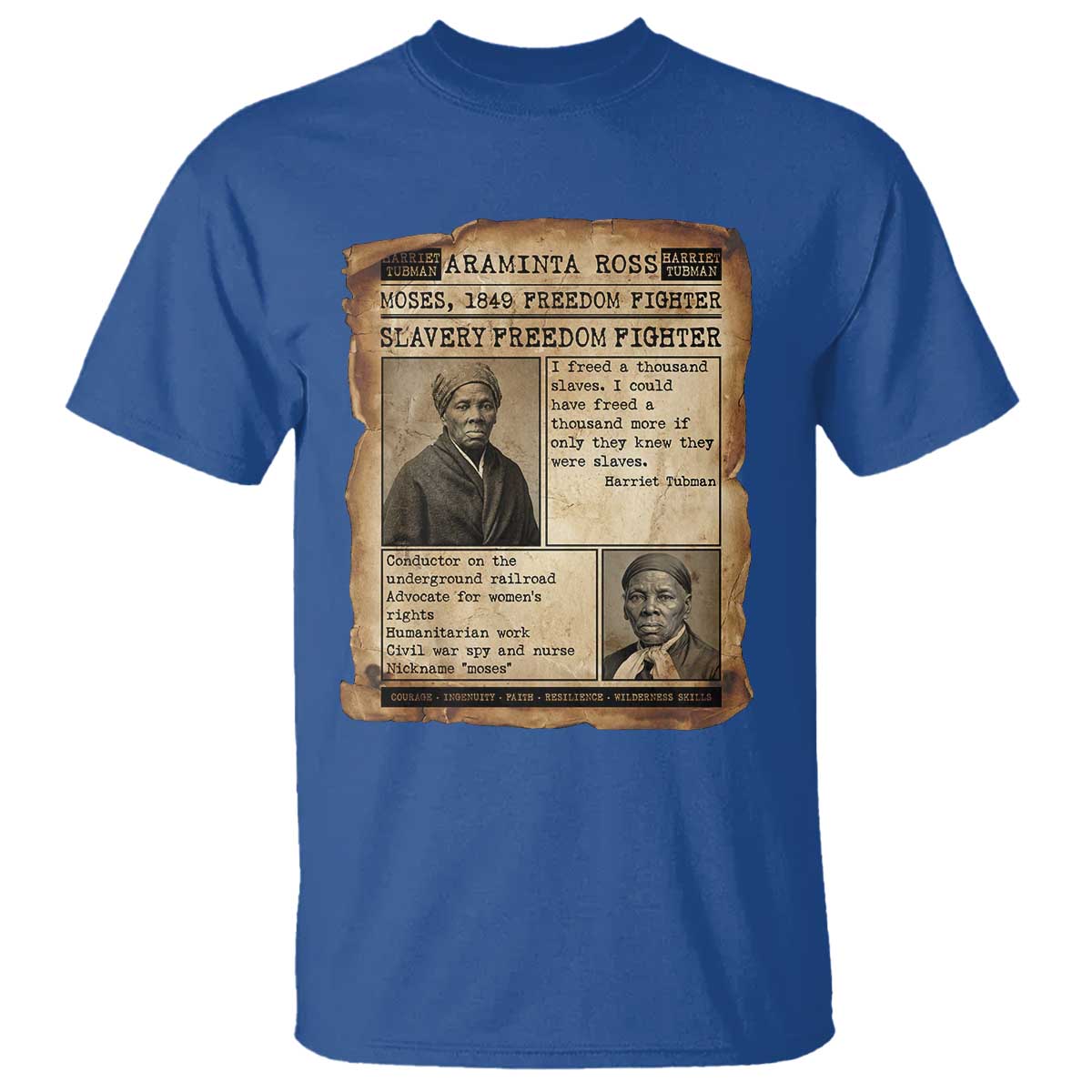 Harriet Tubman Newspaper T Shirt Slavery Freedom Fighter Historical TS12 Royal Blue Print Your Wear