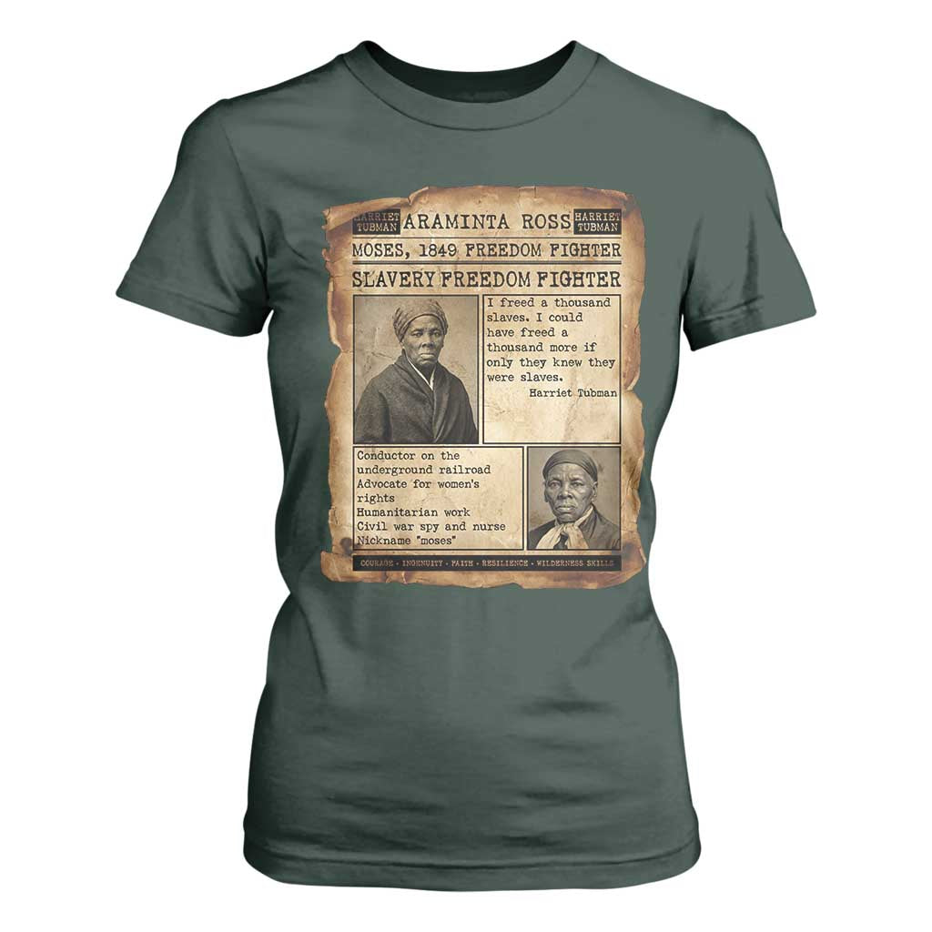 Harriet Tubman Newspaper T Shirt For Women Slavery Freedom Fighter Historical TS12 Dark Forest Green Print Your Wear
