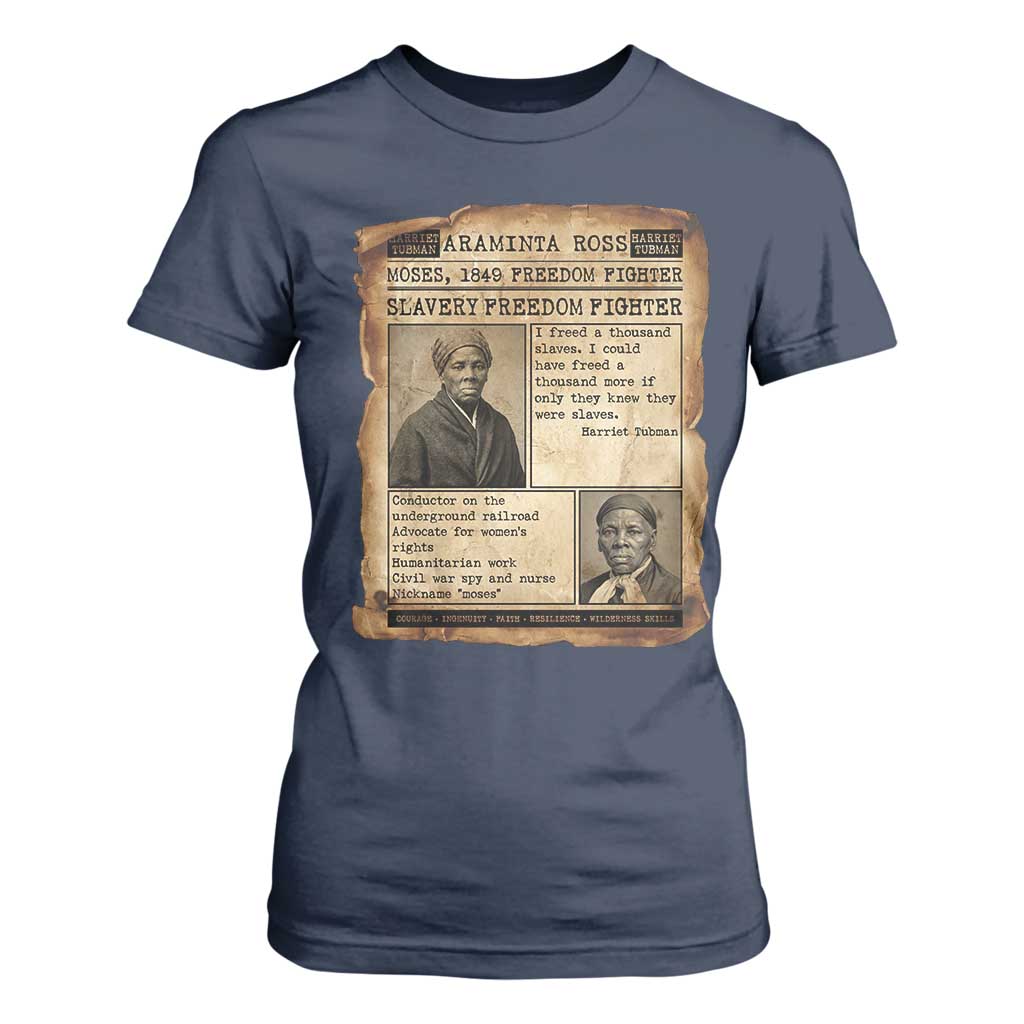 Harriet Tubman Newspaper T Shirt For Women Slavery Freedom Fighter Historical TS12 Navy Print Your Wear