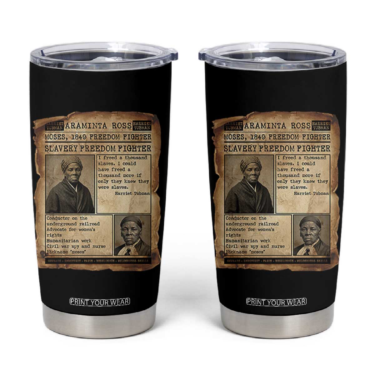Harriet Tubman Newspaper Tumbler Cup Slavery Freedom Fighter Historical TS12 Black Print Your Wear