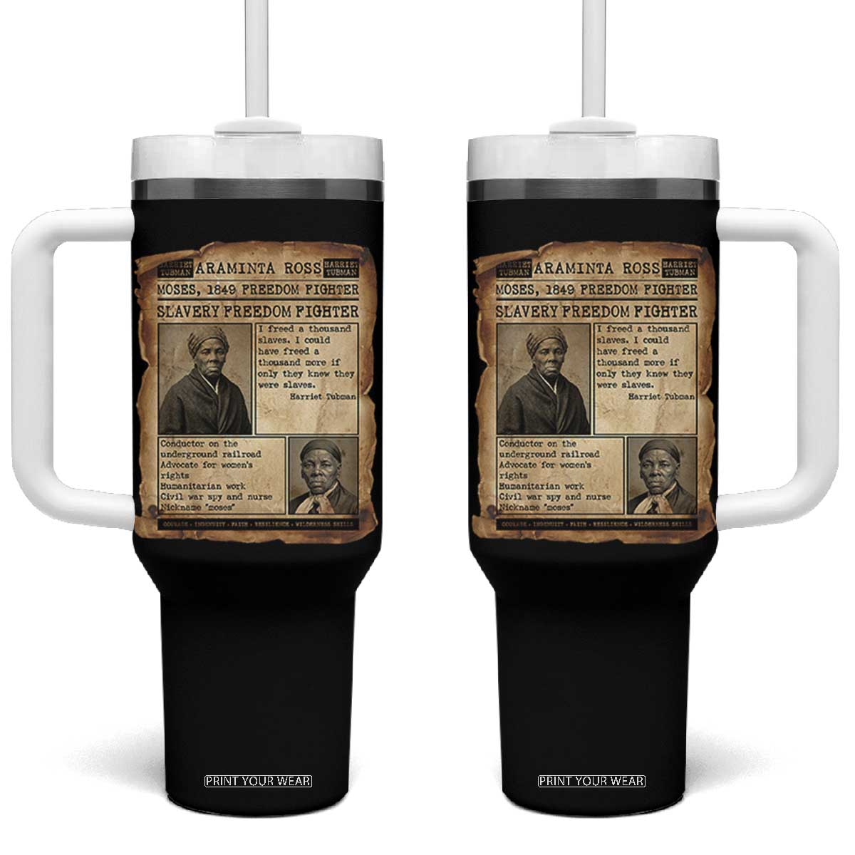 Harriet Tubman Newspaper Tumbler With Handle Slavery Freedom Fighter Historical TS12 One Size: 40 oz Black Print Your Wear