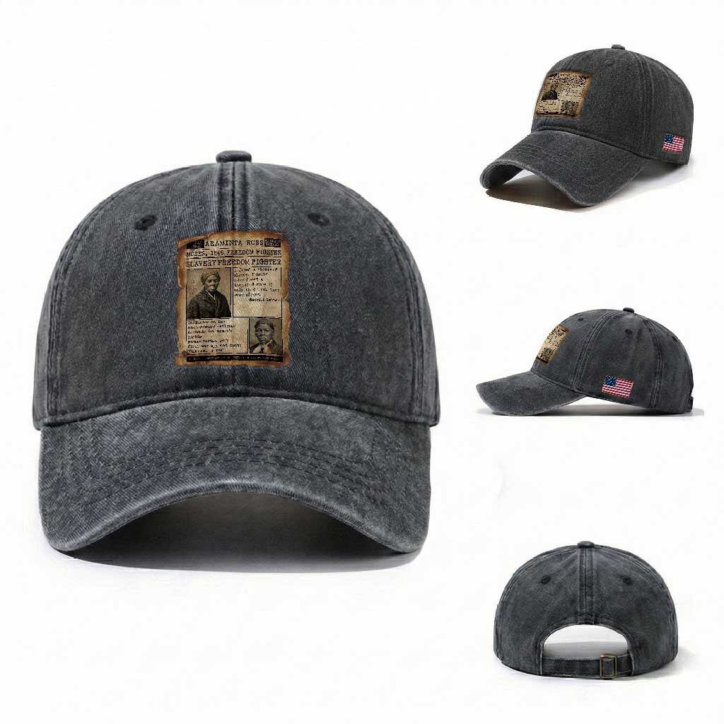 Harriet Tubman Newspaper Washed Cotton Baseball Cap Slavery Freedom Fighter Historical TS12 Washed Cap Universal Fit Dark Gray Print Your Wear