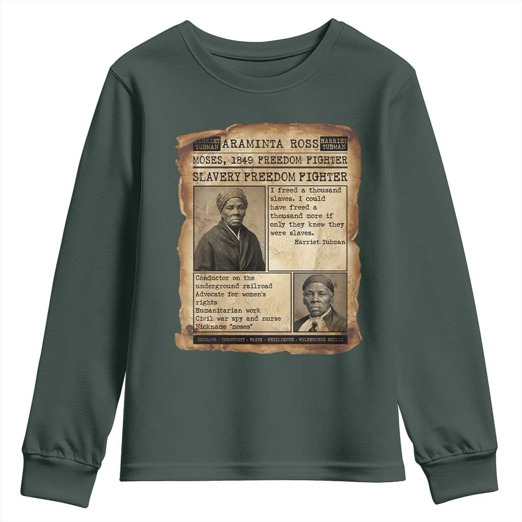 Harriet Tubman Newspaper Youth Sweatshirt Slavery Freedom Fighter Historical TS12 Dark Forest Green Print Your Wear