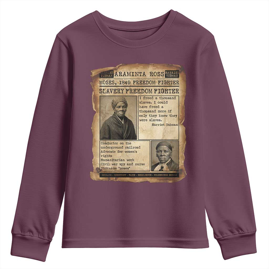Harriet Tubman Newspaper Youth Sweatshirt Slavery Freedom Fighter Historical TS12 Maroon Print Your Wear