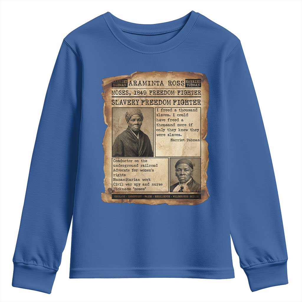 Harriet Tubman Newspaper Youth Sweatshirt Slavery Freedom Fighter Historical TS12 Royal Blue Print Your Wear