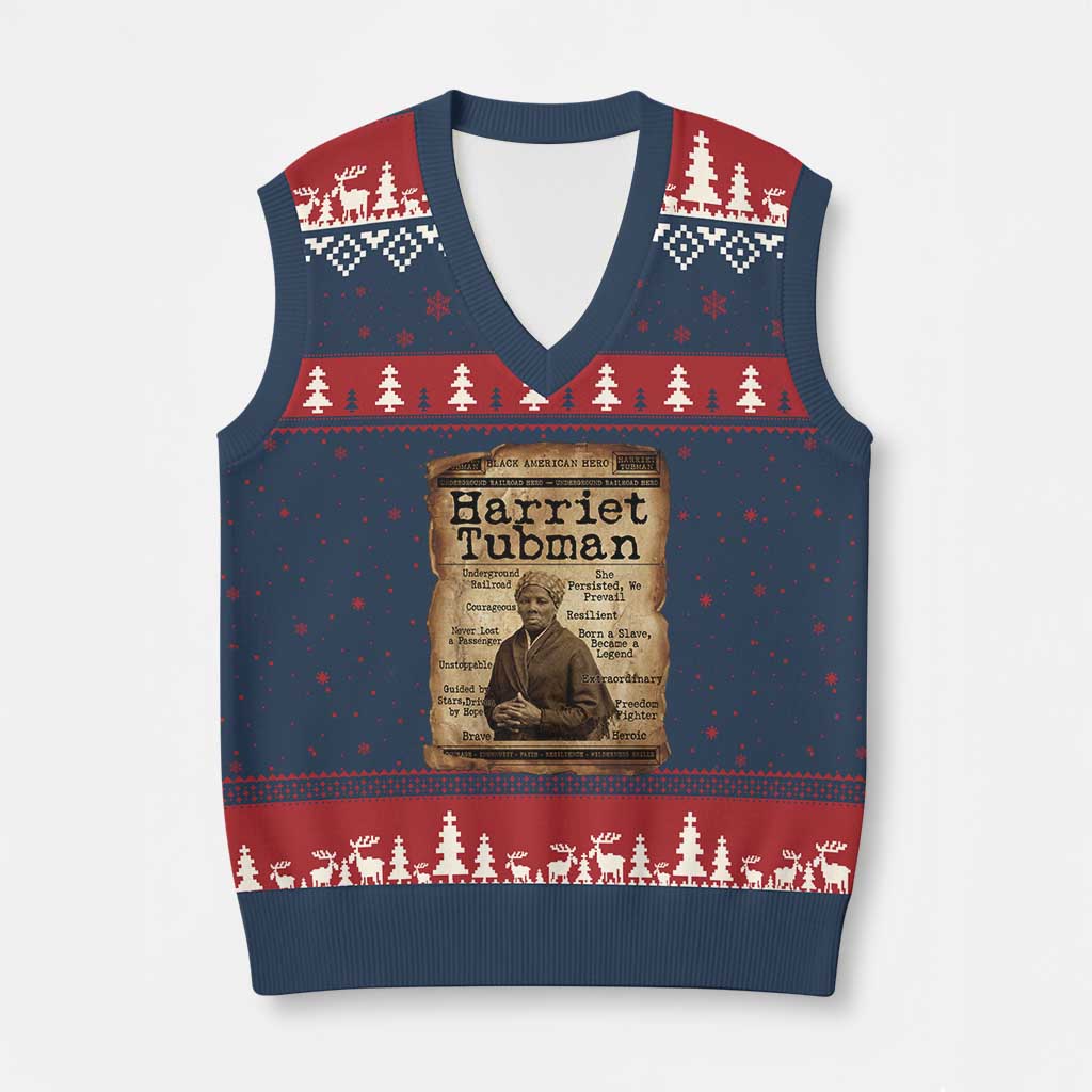 The Underground Railroad Hero V-Neck Knit Sweater Vest Harriet Tubman Slavery Freedom Fighter Gift TS12 Navy Red Print Your Wear