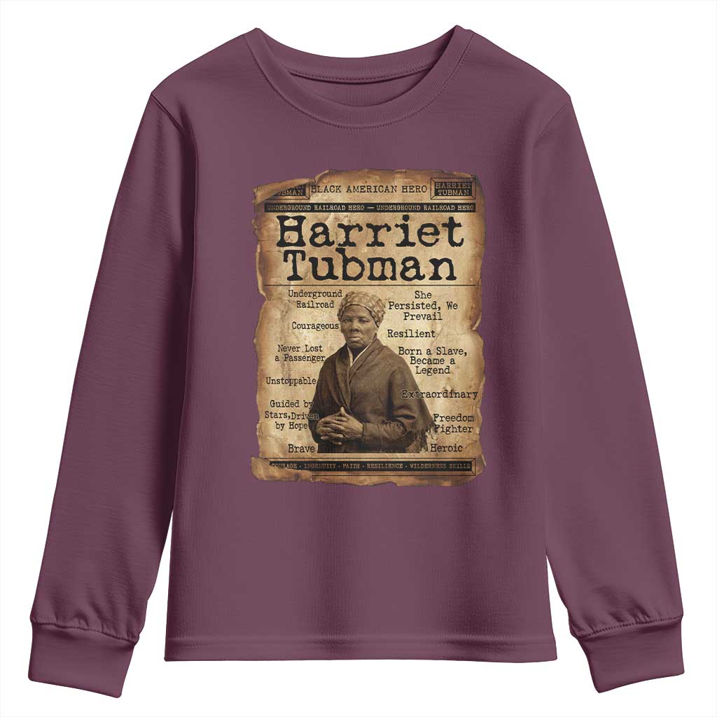 The Underground Railroad Hero Youth Sweatshirt Harriet Tubman Slavery Freedom Fighter Gift TS12 Maroon Print Your Wear