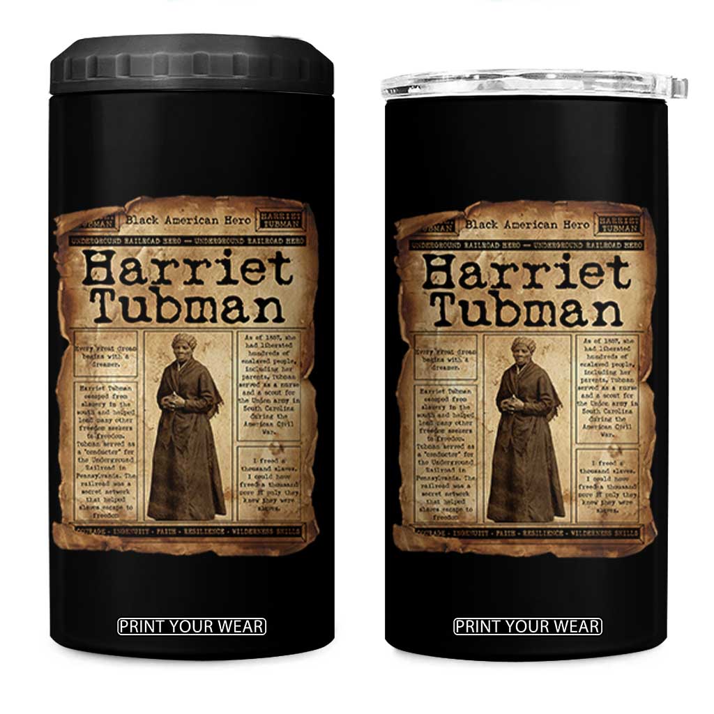 Harriet Tubman Newspaper 4 in 1 Can Cooler Tumbler Strong Black Woman Leader Gift TS12 One Size: 16 oz Black Print Your Wear