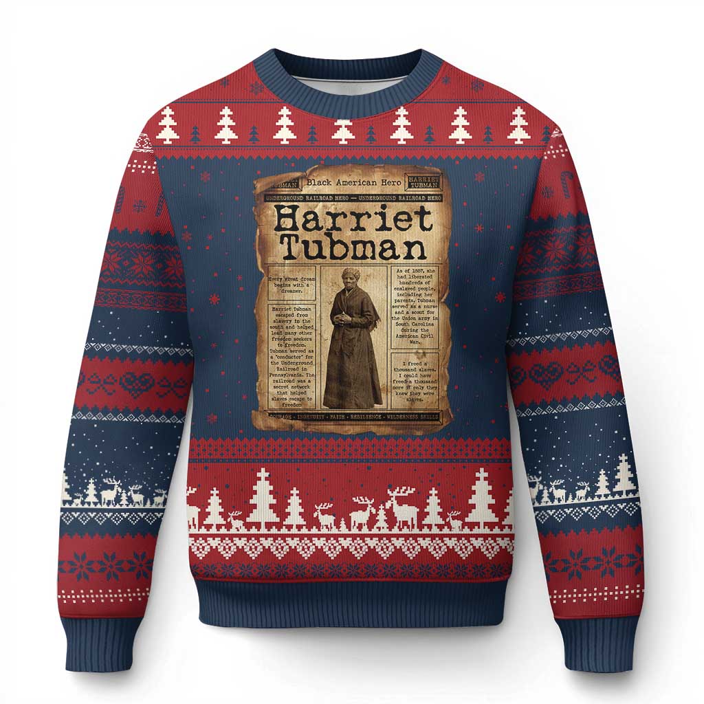 Harriet Tubman Newspaper Ugly Christmas Sweater Strong Black Woman Leader Gift TS12 Navy Red Print Your Wear