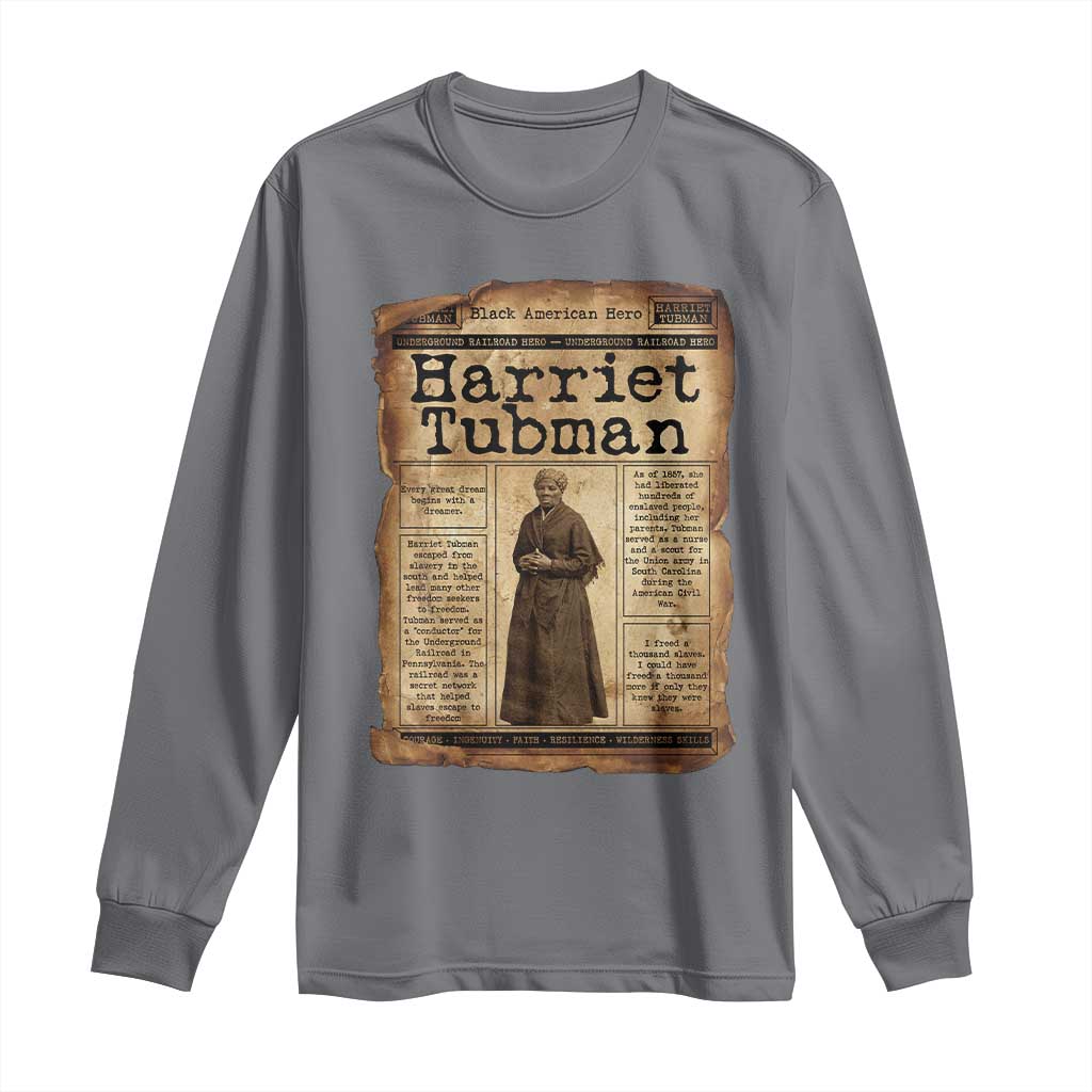 Harriet Tubman Newspaper Long Sleeve Shirt Strong Black Woman Leader Gift TS12 Charcoal Print Your Wear