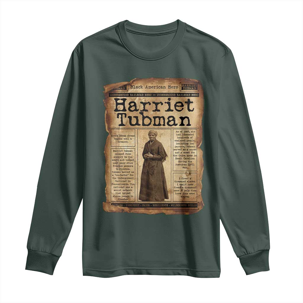 Harriet Tubman Newspaper Long Sleeve Shirt Strong Black Woman Leader Gift TS12 Dark Forest Green Print Your Wear