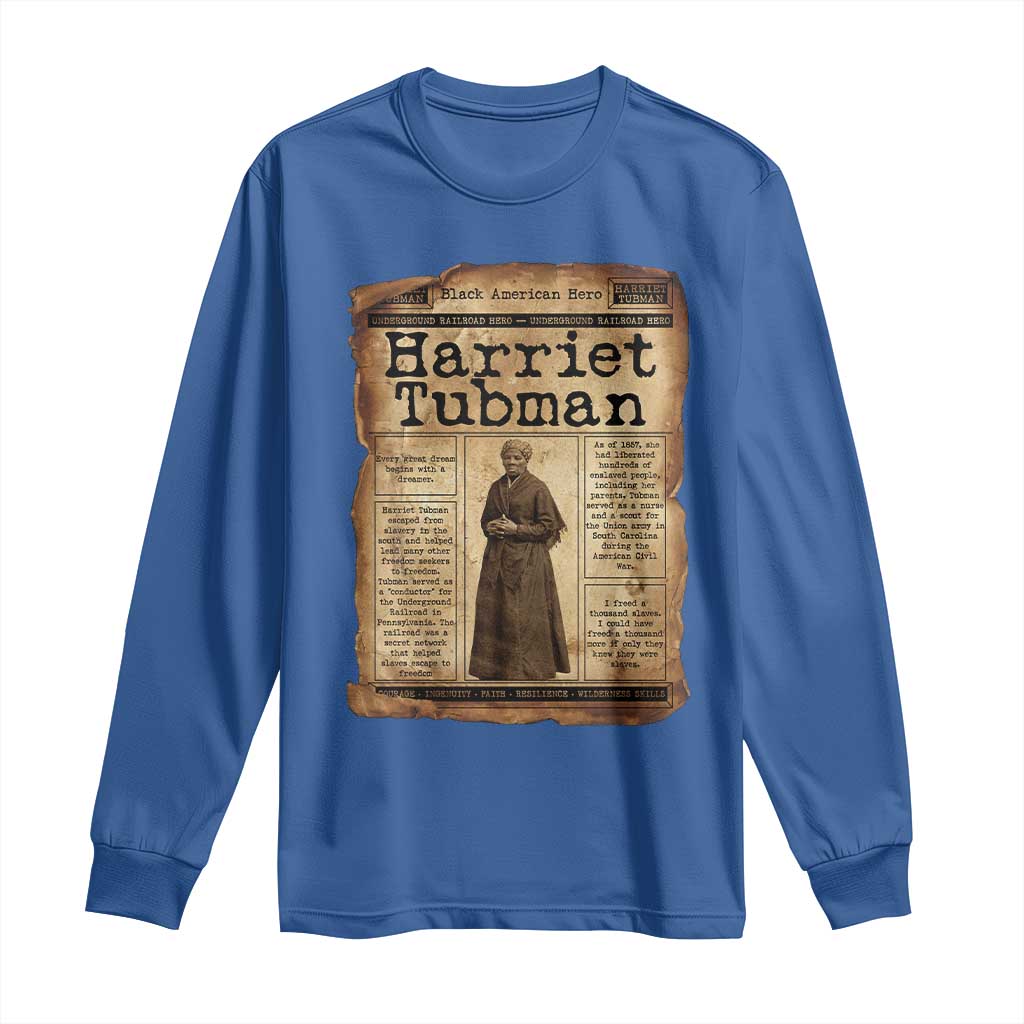 Harriet Tubman Newspaper Long Sleeve Shirt Strong Black Woman Leader Gift TS12 Royal Blue Print Your Wear