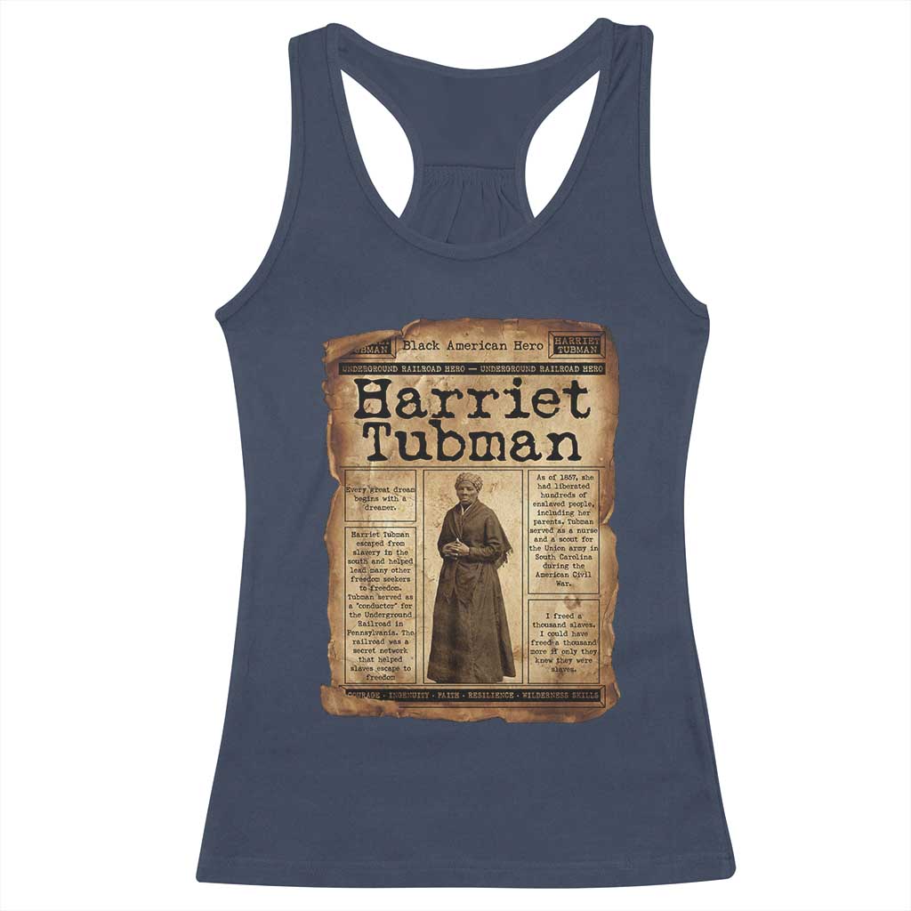 Harriet Tubman Newspaper Racerback Tank Top Strong Black Woman Leader Gift TS12 Navy Print Your Wear