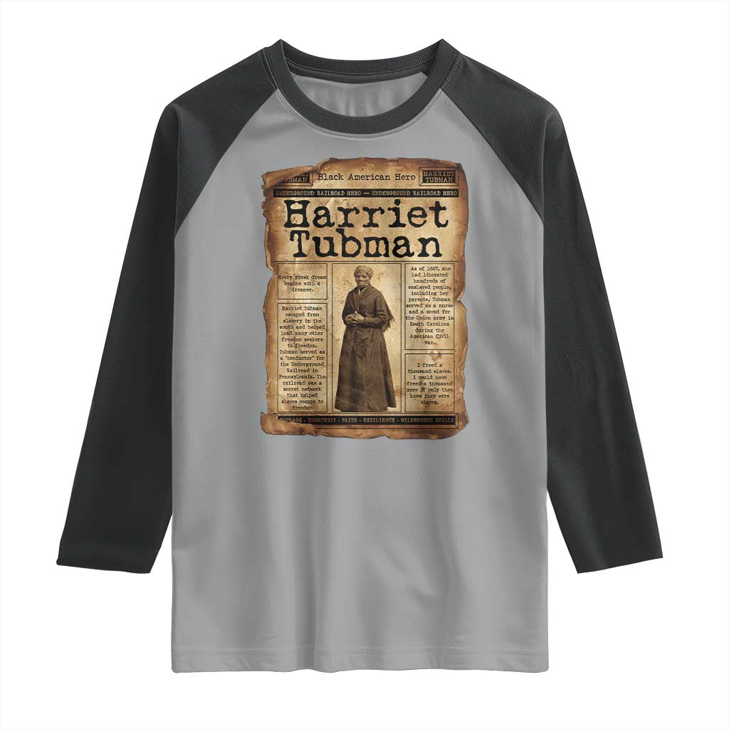 Harriet Tubman Newspaper Raglan Shirt Strong Black Woman Leader Gift TS12 Sport Gray Black Print Your Wear