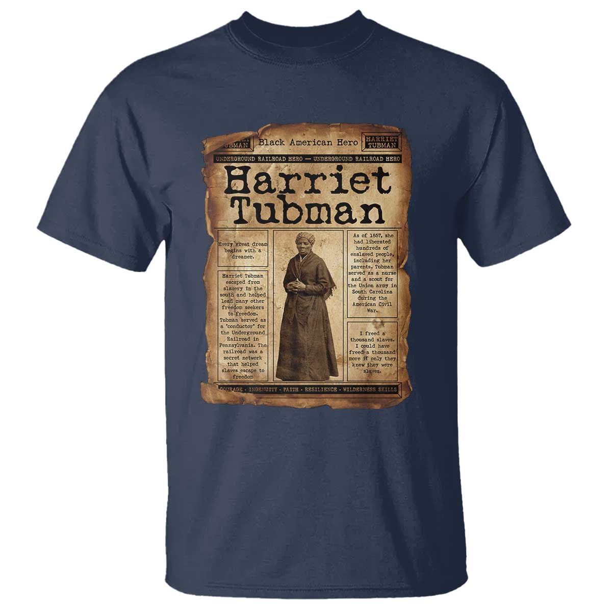 Harriet Tubman Newspaper T Shirt Strong Black Woman Leader Gift TS12 Navy Print Your Wear