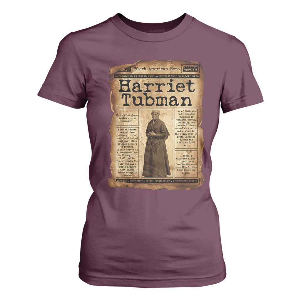 Harriet Tubman Newspaper T Shirt For Women Strong Black Woman Leader Gift TS12 Maroon Print Your Wear