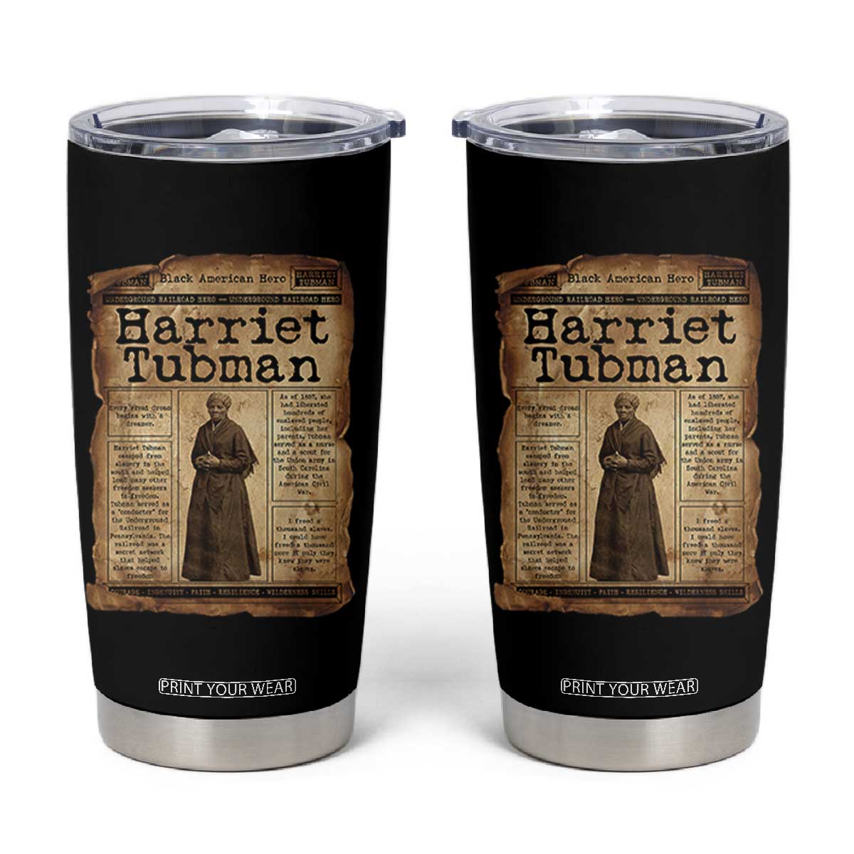 Harriet Tubman Newspaper Tumbler Cup Strong Black Woman Leader Gift TS12 Black Print Your Wear