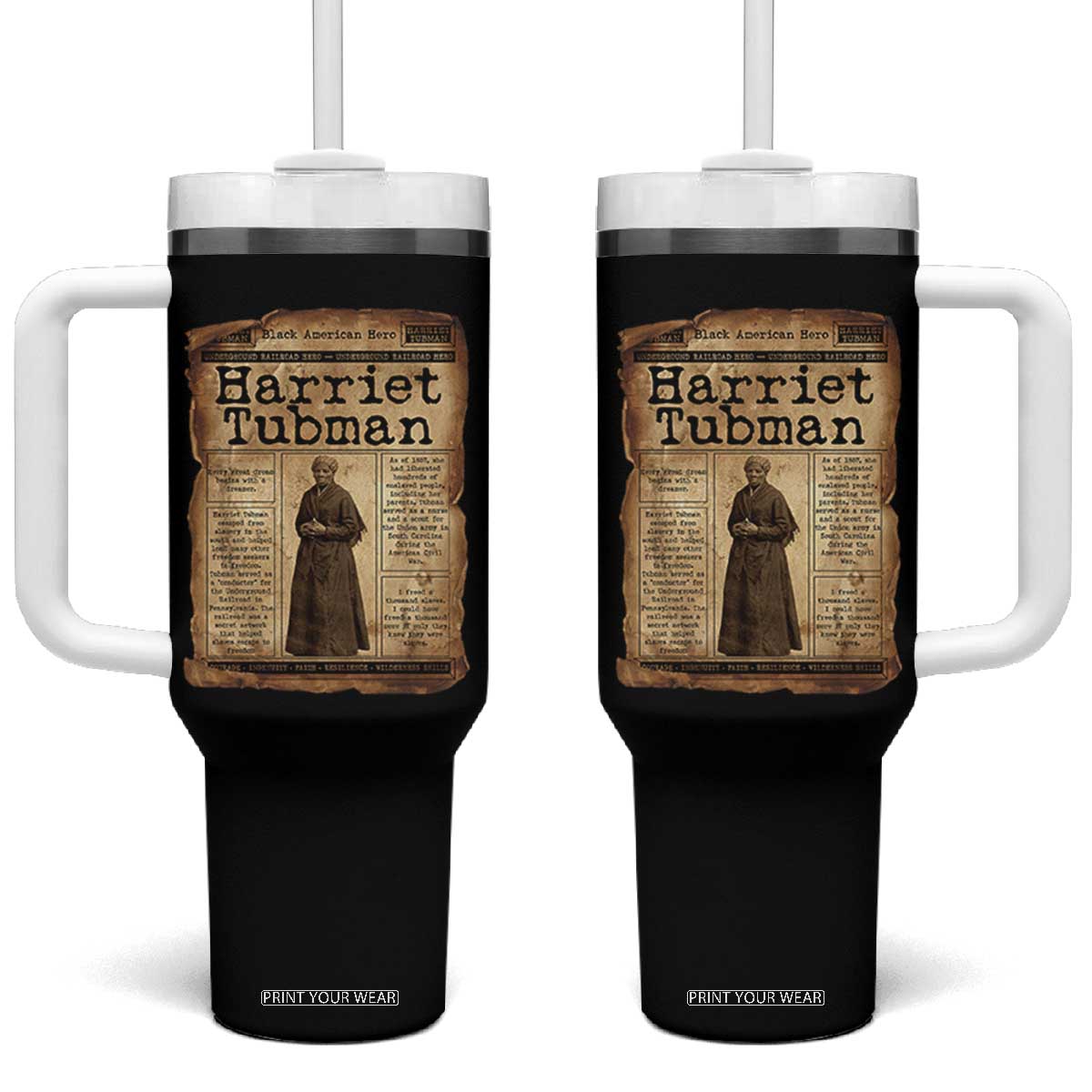 Harriet Tubman Newspaper Tumbler With Handle Strong Black Woman Leader Gift TS12 One Size: 40 oz Black Print Your Wear