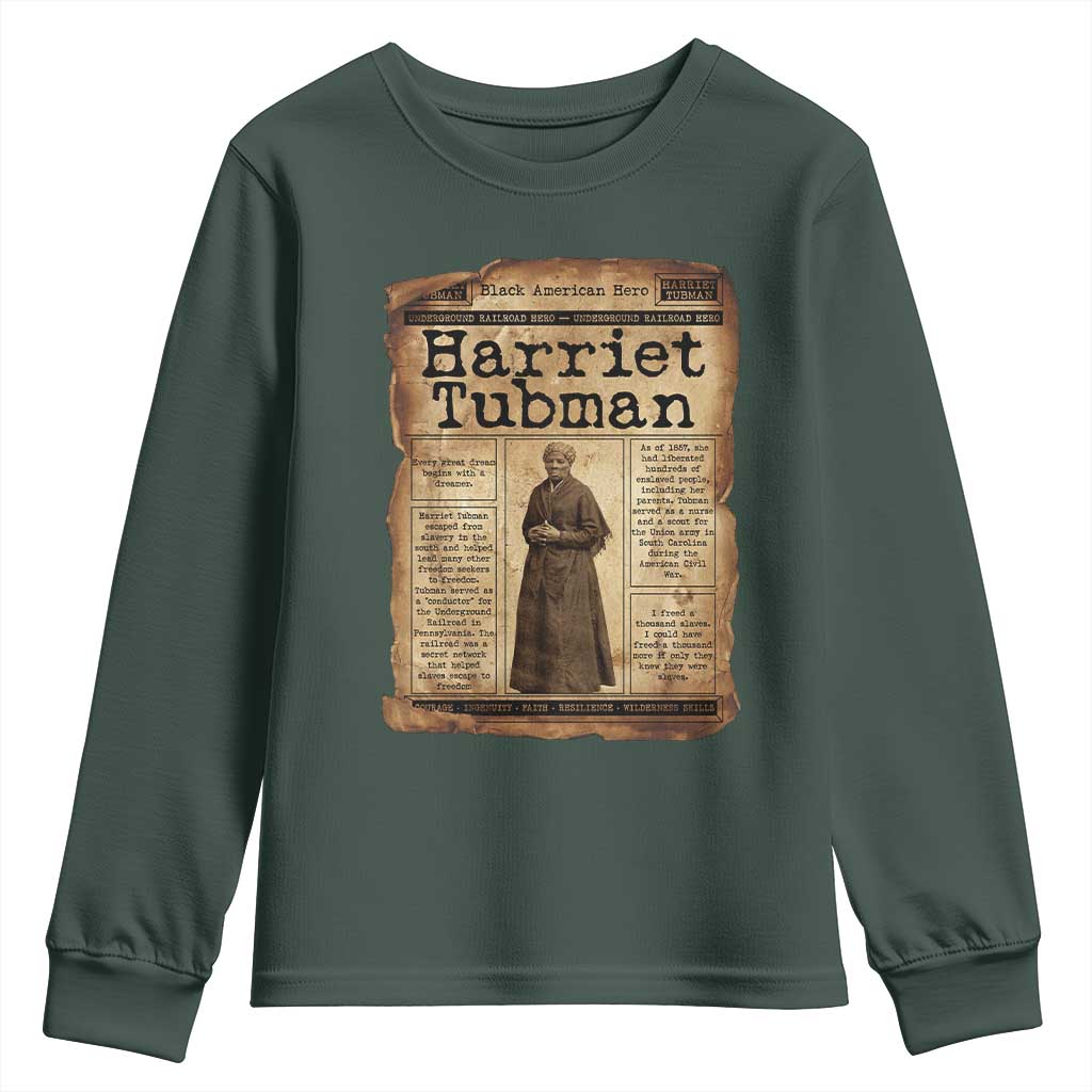 Harriet Tubman Newspaper Youth Sweatshirt Strong Black Woman Leader Gift TS12 Dark Forest Green Print Your Wear