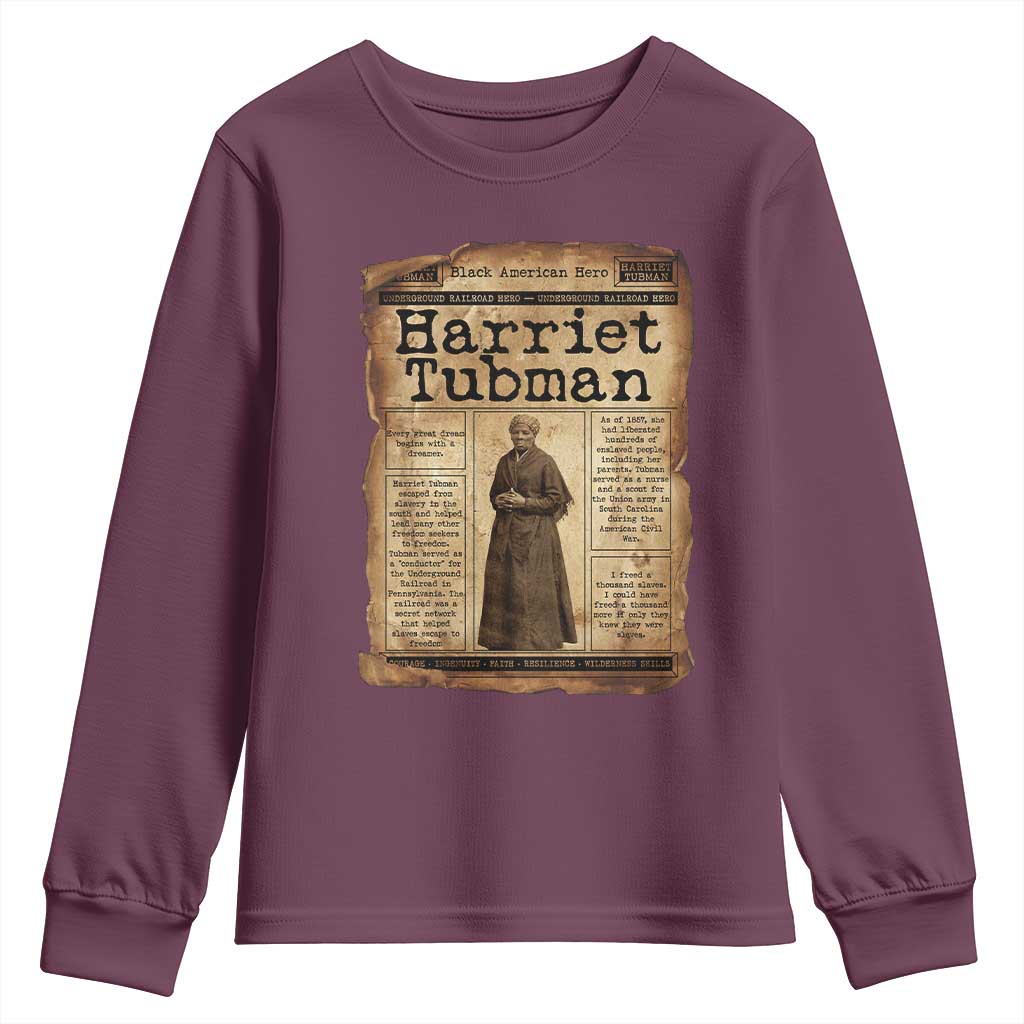 Harriet Tubman Newspaper Youth Sweatshirt Strong Black Woman Leader Gift TS12 Maroon Print Your Wear