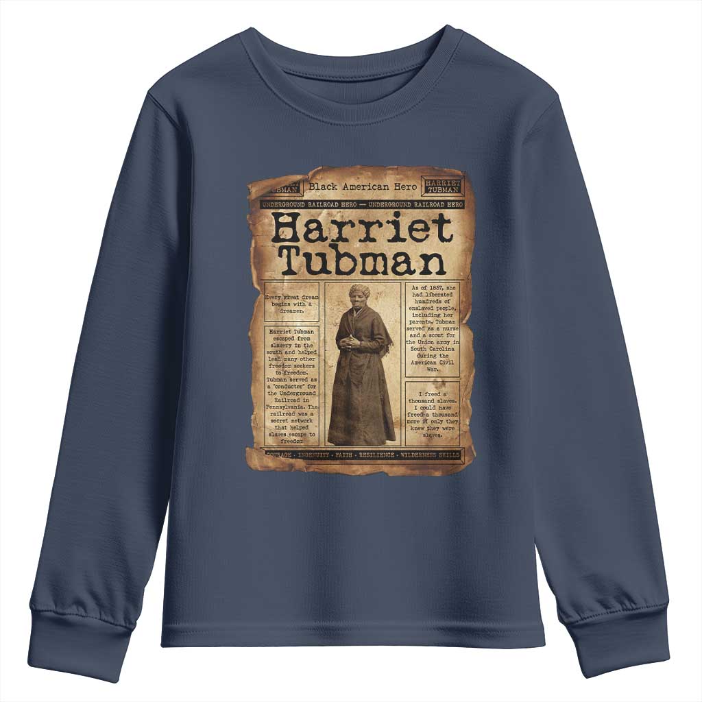 Harriet Tubman Newspaper Youth Sweatshirt Strong Black Woman Leader Gift TS12 Navy Print Your Wear