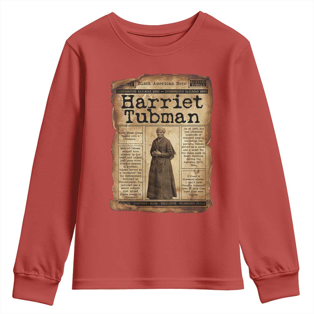 Harriet Tubman Newspaper Youth Sweatshirt Strong Black Woman Leader Gift TS12 Red Print Your Wear