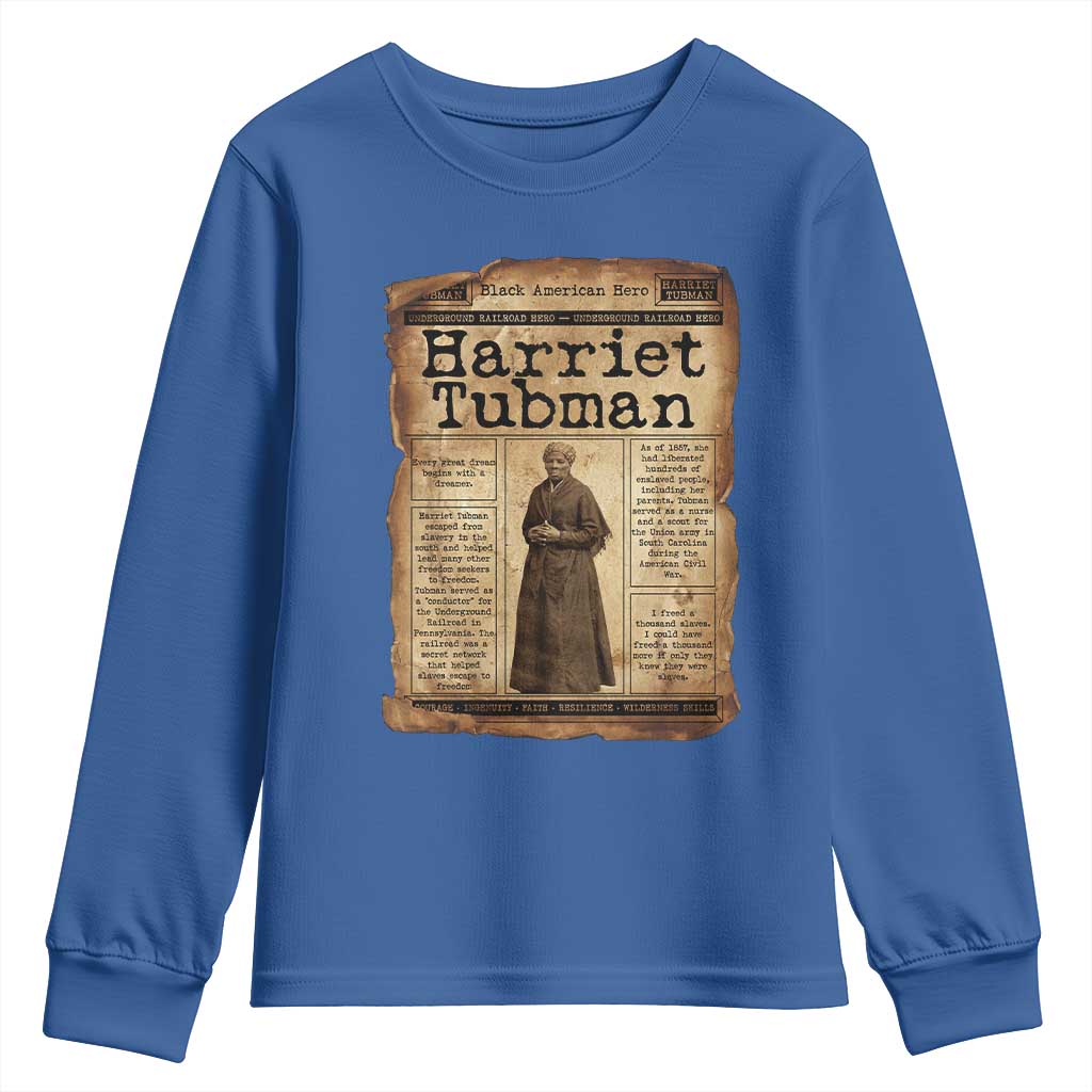 Harriet Tubman Newspaper Youth Sweatshirt Strong Black Woman Leader Gift TS12 Royal Blue Print Your Wear