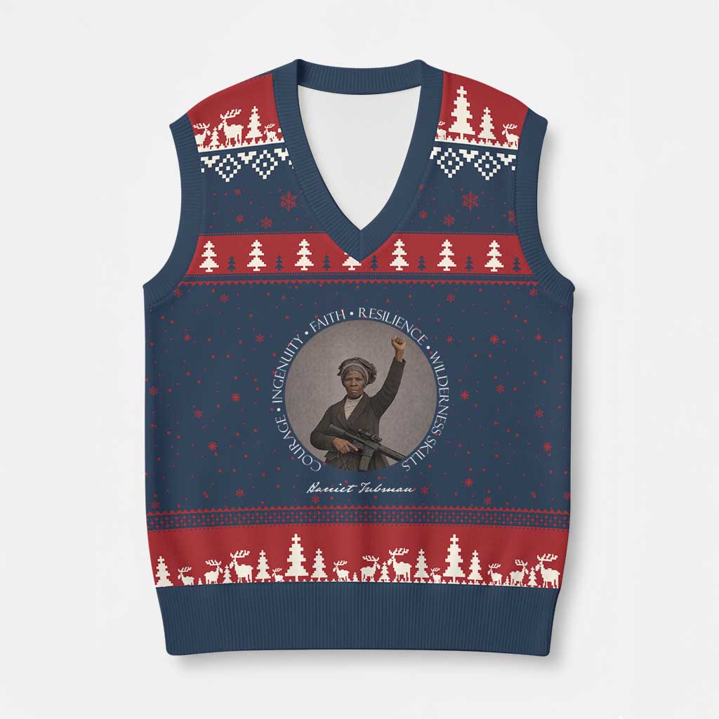 Harriet Tubman Leadership V-Neck Knit Sweater Vest Feminist History Gift TS12 Navy Red Print Your Wear