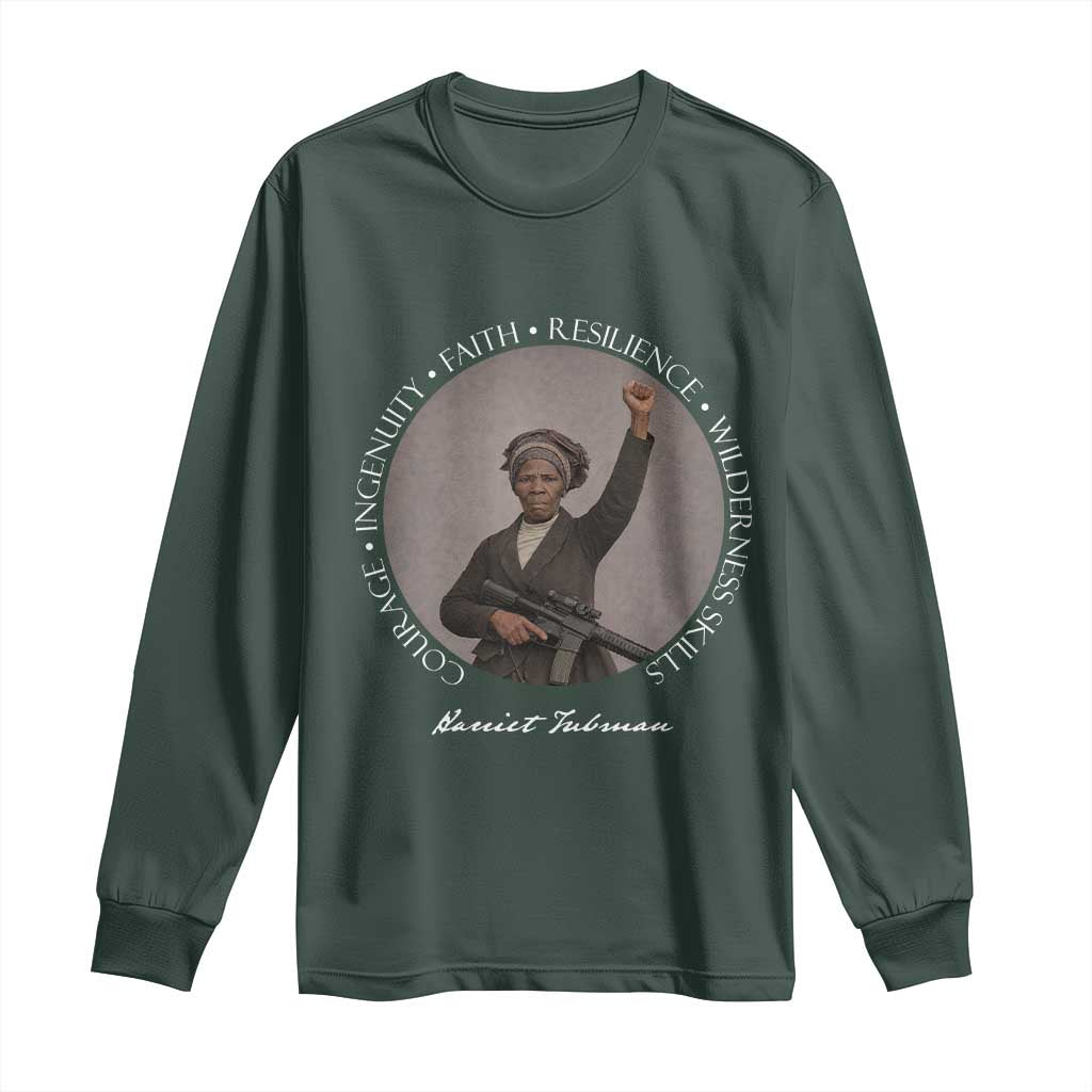 Harriet Tubman Leadership Long Sleeve Shirt Feminist History Gift TS12 Dark Forest Green Print Your Wear