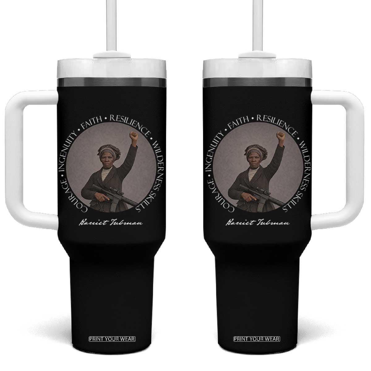 Harriet Tubman Leadership Tumbler With Handle Feminist History Gift TS12 One Size: 40 oz Black Print Your Wear