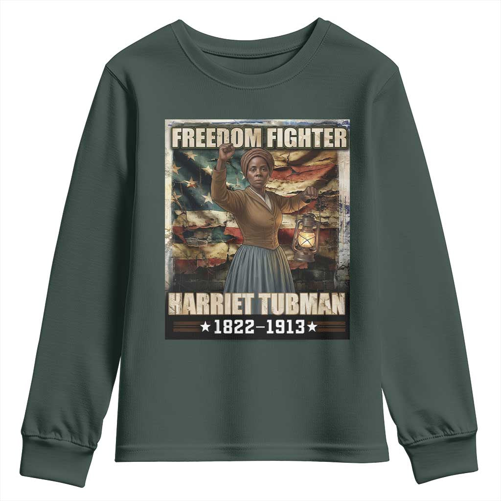 Harriet Tubman Youth Sweatshirt Black History African American Leader Gift TS12 Dark Forest Green Print Your Wear