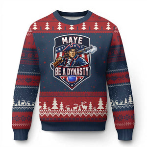 Maye Be A Dynasty Ugly Christmas Sweater Quarterback Football Fan TS12 Navy Red Print Your Wear