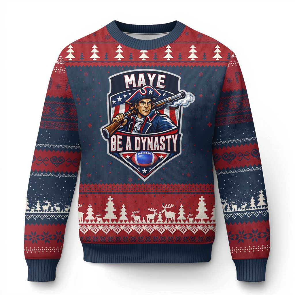 Maye Be A Dynasty Ugly Christmas Sweater Quarterback Football Fan TS12 Navy Red Print Your Wear