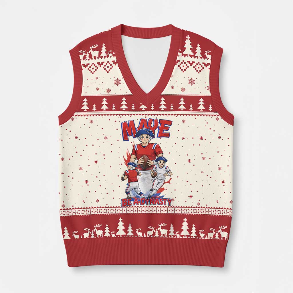 Maye Be A Dynasty V-Neck Knit Sweater Vest Funny QB Football Fan TS12 Beige Red Print Your Wear