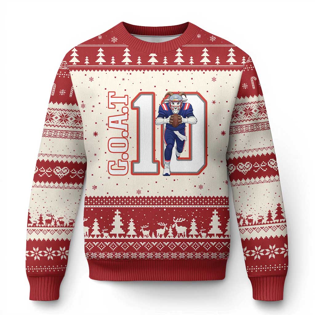Number Ten Football Quarterback Fan Ugly Christmas Sweater TS12 Beige Red Print Your Wear