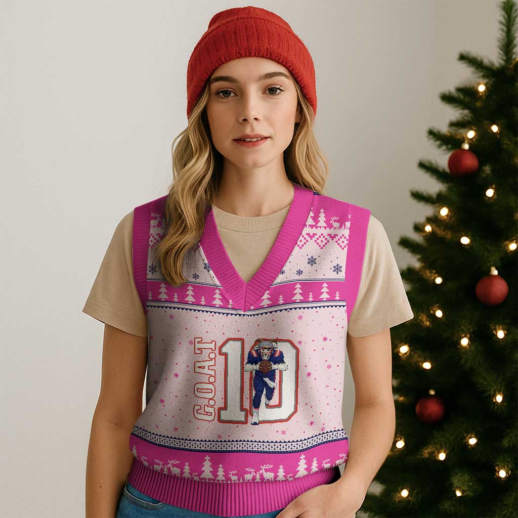 Number Ten Football Quarterback Fan V-Neck Knit Sweater Vest TS12 Hot Pink Print Your Wear