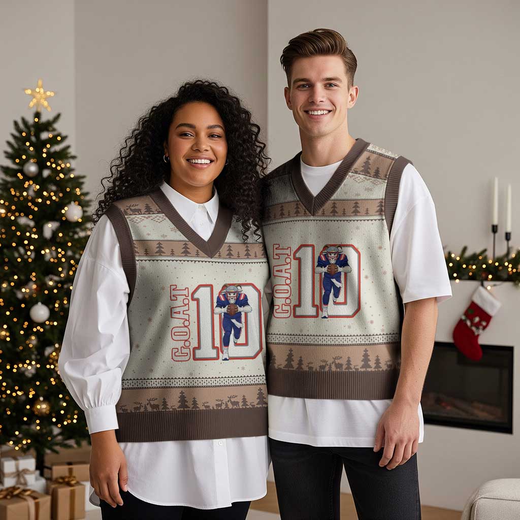 Number Ten Football Quarterback Fan V-Neck Knit Sweater Vest TS12 Mocha Mousse Print Your Wear