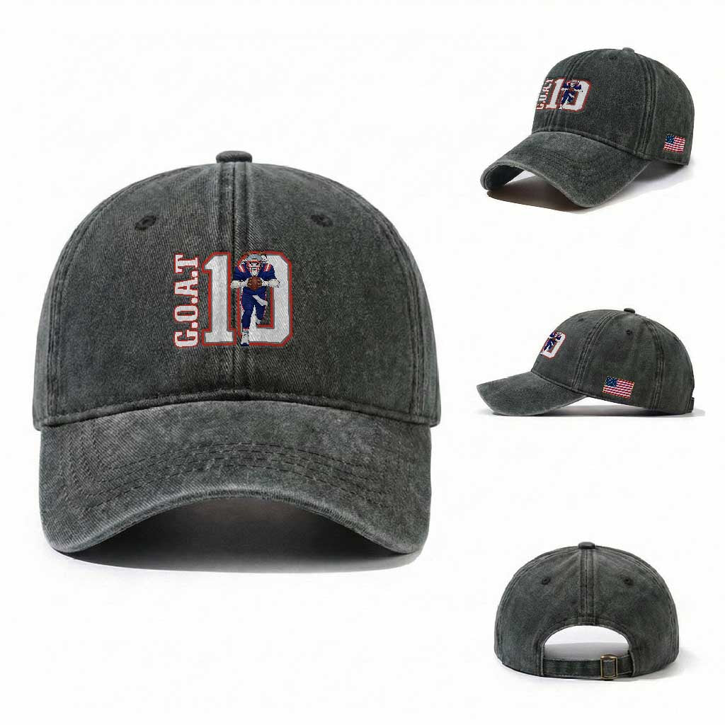 Number Ten Football Quarterback Fan Washed Cotton Baseball Cap TS12 Washed Cap Universal Fit Dark Green Print Your Wear