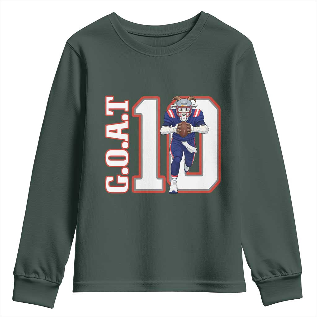 Number Ten Football Quarterback Fan Youth Sweatshirt TS12 Dark Forest Green Print Your Wear