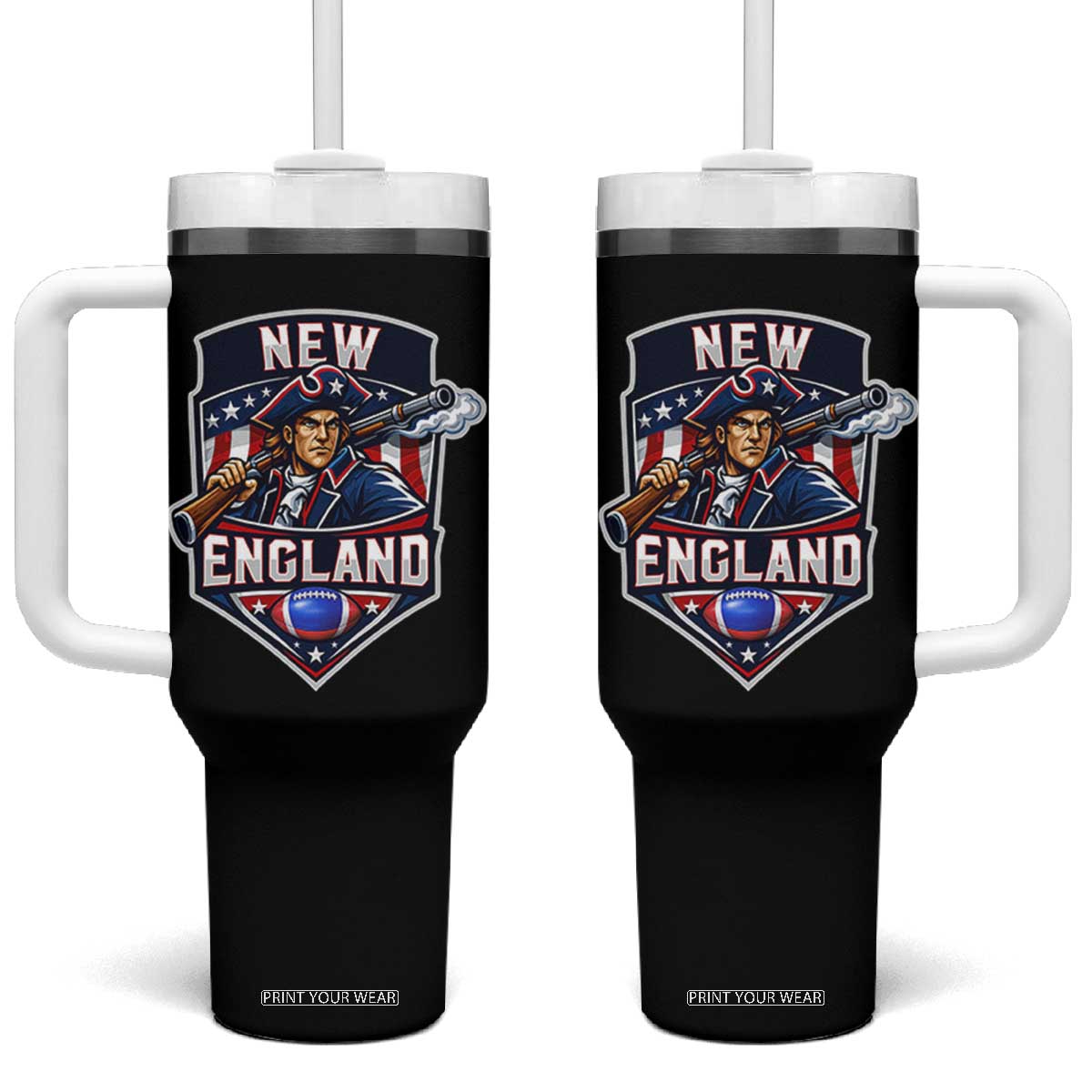 Red Blue White Sport Fan Tumbler With Handle Football Lover Gift TS12 One Size: 40 oz Black Print Your Wear