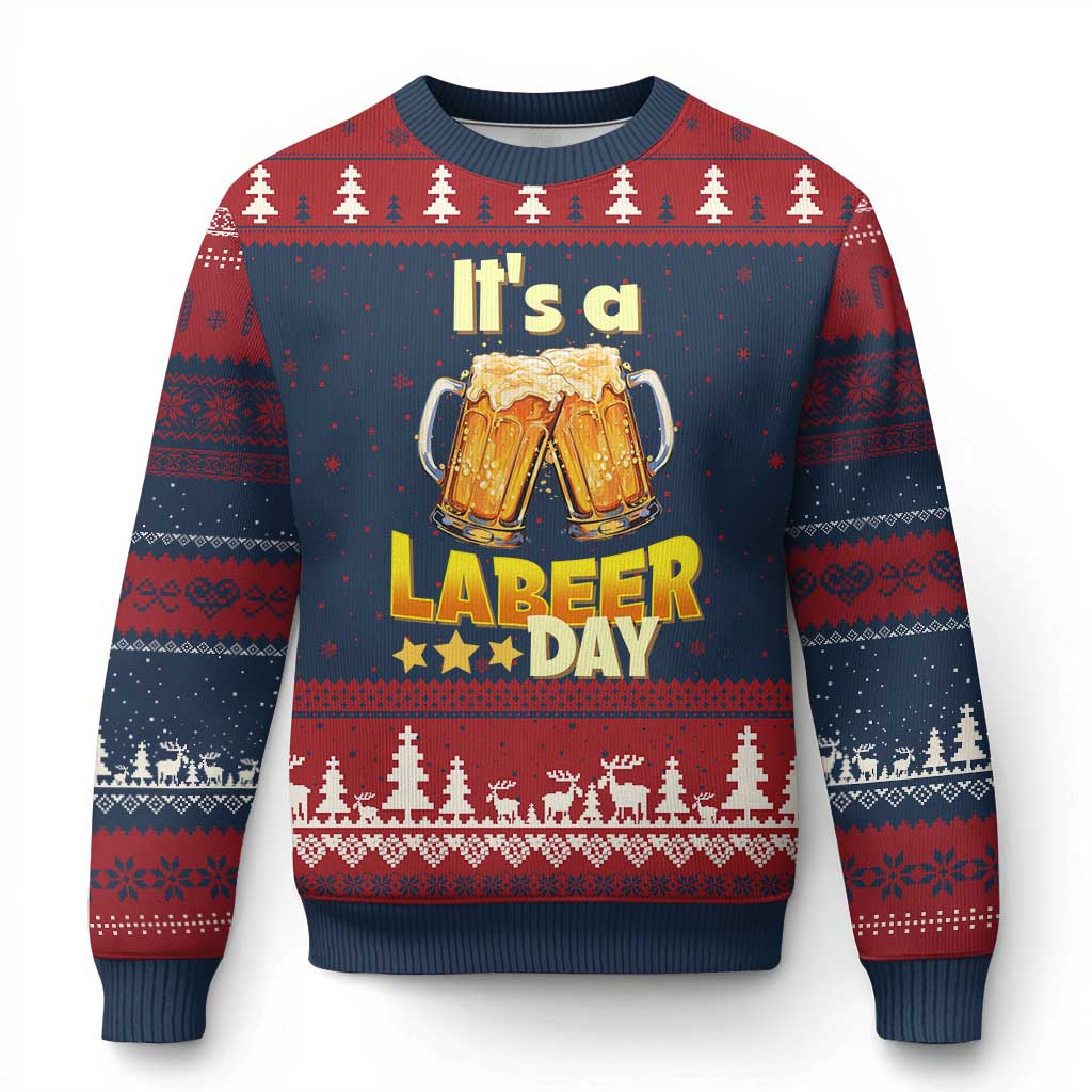 It Is A Labeer Day Ugly Christmas Sweater Beer Drinking Labor Day Party Gift TS12 Navy Red Print Your Wear